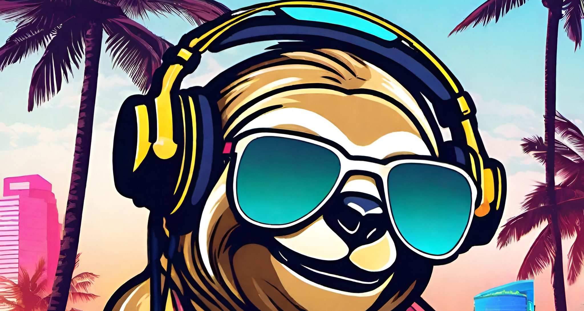 Sloth with headphones and sunglasses